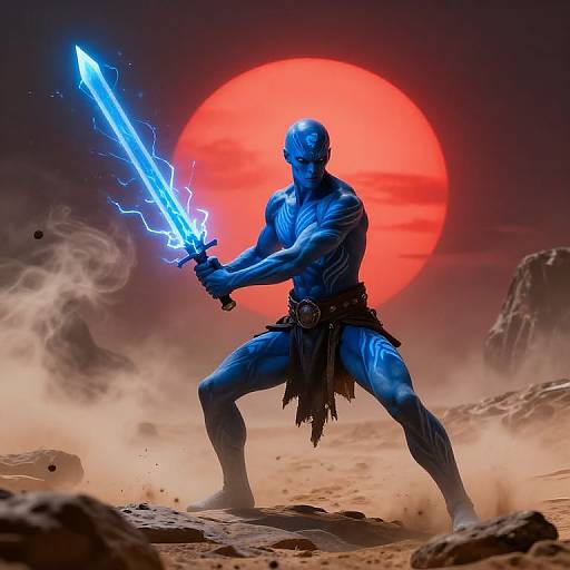 Blue Alien Warrior on Desert Planet