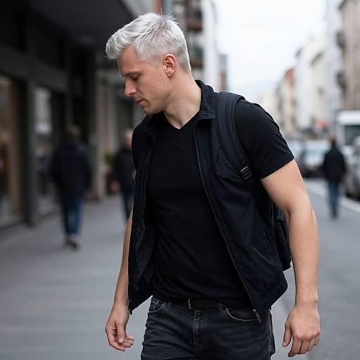 Silver-Haired Urban Man in Cityscape