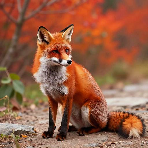 Vibrant Red Fox on Stone Path