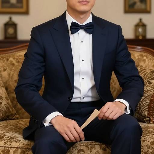 Vintage Navy Suit in Cozy Living Room