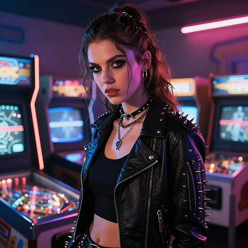 Neon Punk Arcade: Fierce Female Portrait
