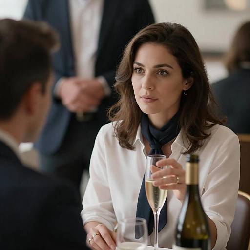 Woman Gazing Over Champagne At Table