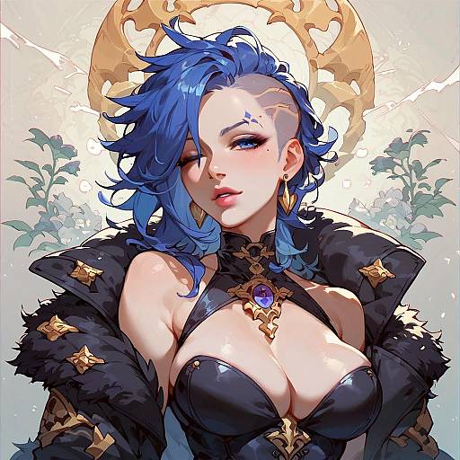 Fantasy Punk Girl with Blue Hair