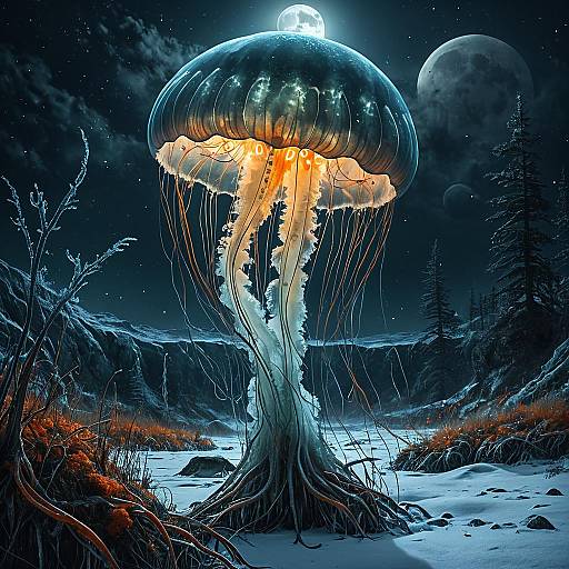 Ethereal Jellyfish in Moonlit Tundra