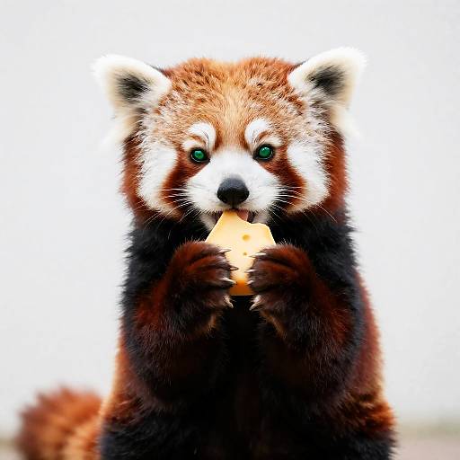 Chubby Red Panda Holding Cheese, Emerald Eyes