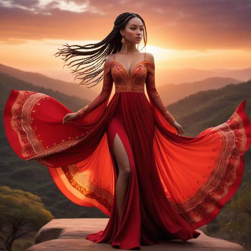 Radiant Beauty in a Flowing Red Dress Radiant Beauty in a Flowing Red Dress