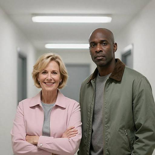 Two People Standing in Hallway