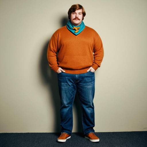 Plus Size Man in Orange Sweater and Denim Jeans