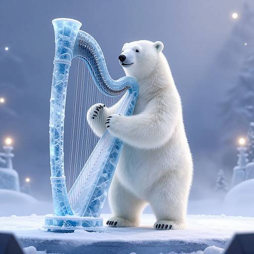 Anthropomorphic Polar Bear Ice Harpist