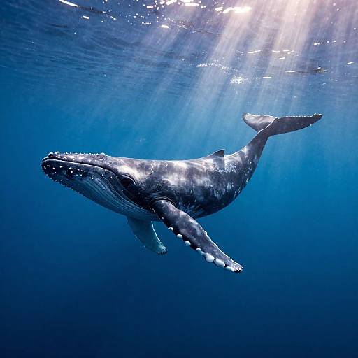 Graceful Whale in Sunlit Underwater Realm