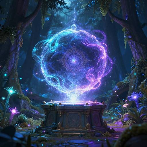 Mystical Energy Orb Above Ancient Altar