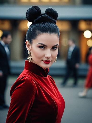 Realistic English Gown, Red Dress Portrait