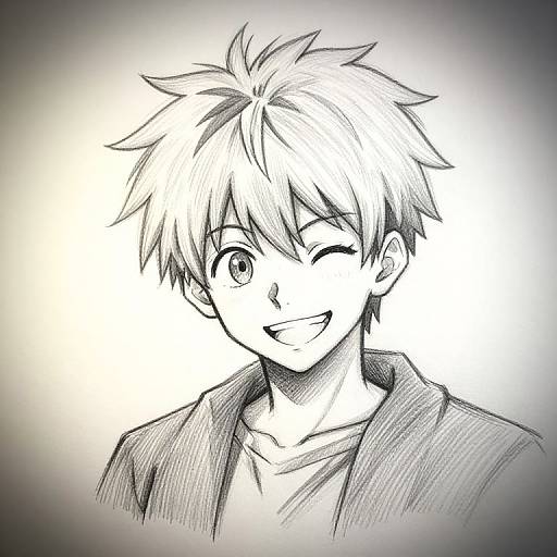 Anime Pencil Sketch of Mischievous Boy