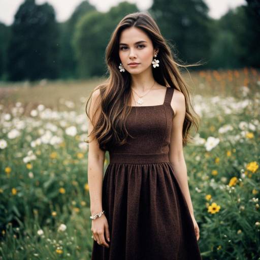 Young Woman in Brown Dress Outdoors
