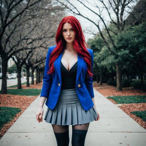 Woman in Blue Blazer and Gray Skirt Portrait
