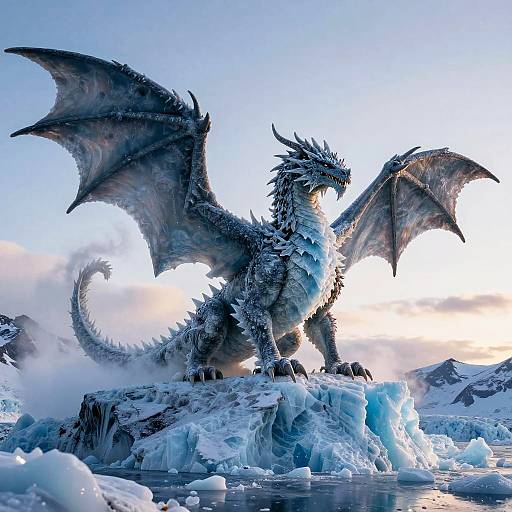 Majestic Giant Ice Dragon on Glacier