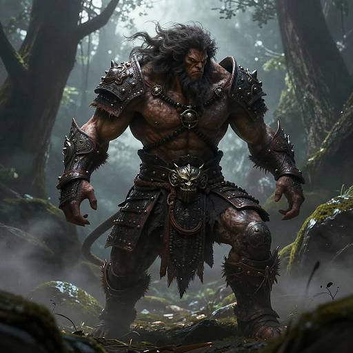 Fierce Barbarian Monster in Tribal Armor
