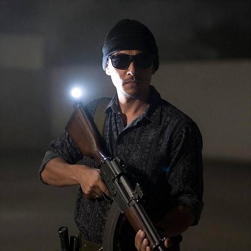 Dimly Lit Urban Night Rifle Portrait