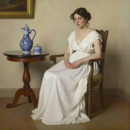 Serene Woman in Flowing White Dress