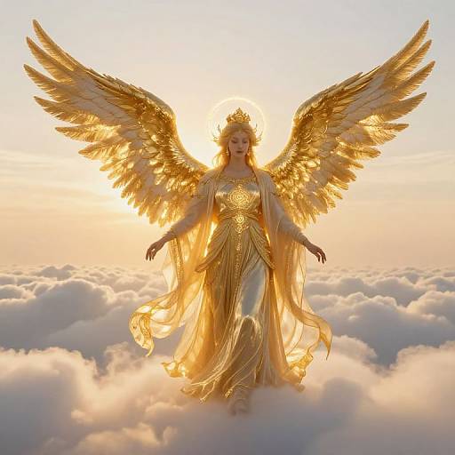 Golden Aura Angel on Celestial Cloud