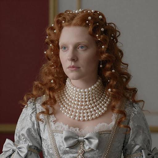 Portrait of Redhead in Pearl Ruff