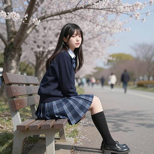 Young Japanese Girl in Cherry Blossom Park