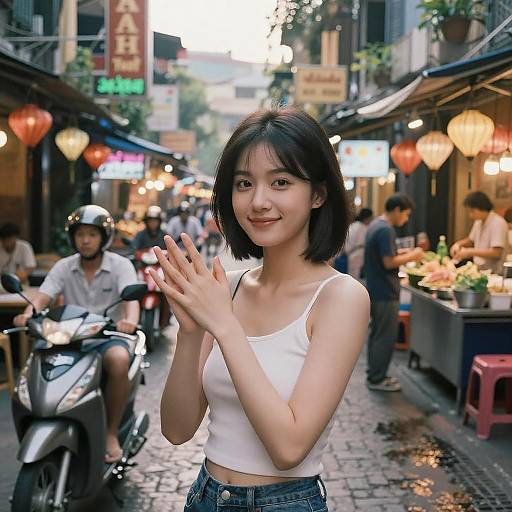 Candid Portrait in Colorful Night Market