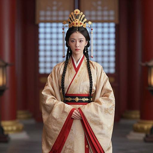 Regal East Asian Woman in Royal Attire