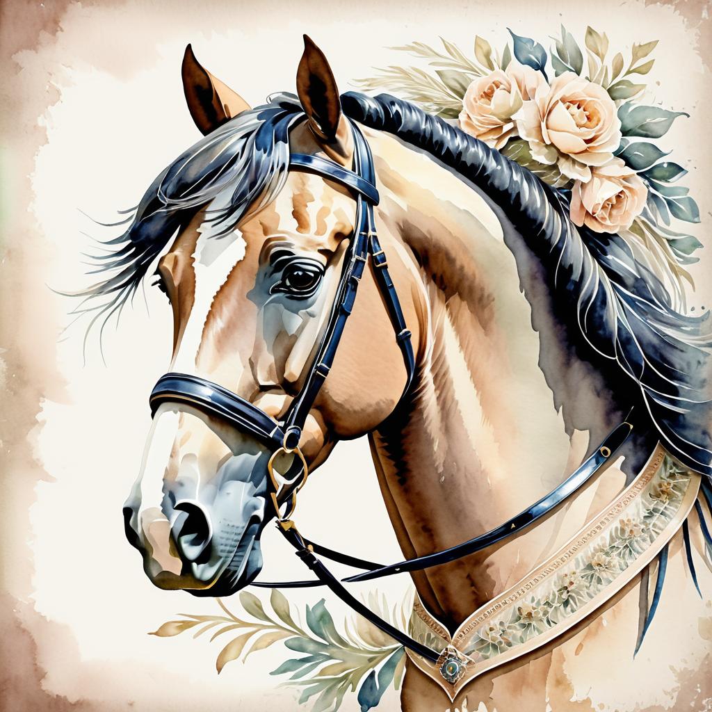 Victorian Vintage Watercolor Horse Portrait