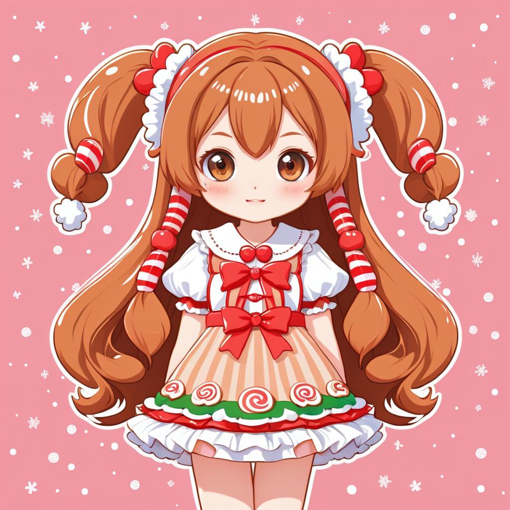 Kawaii Gingerbread Girl in Festive Scene