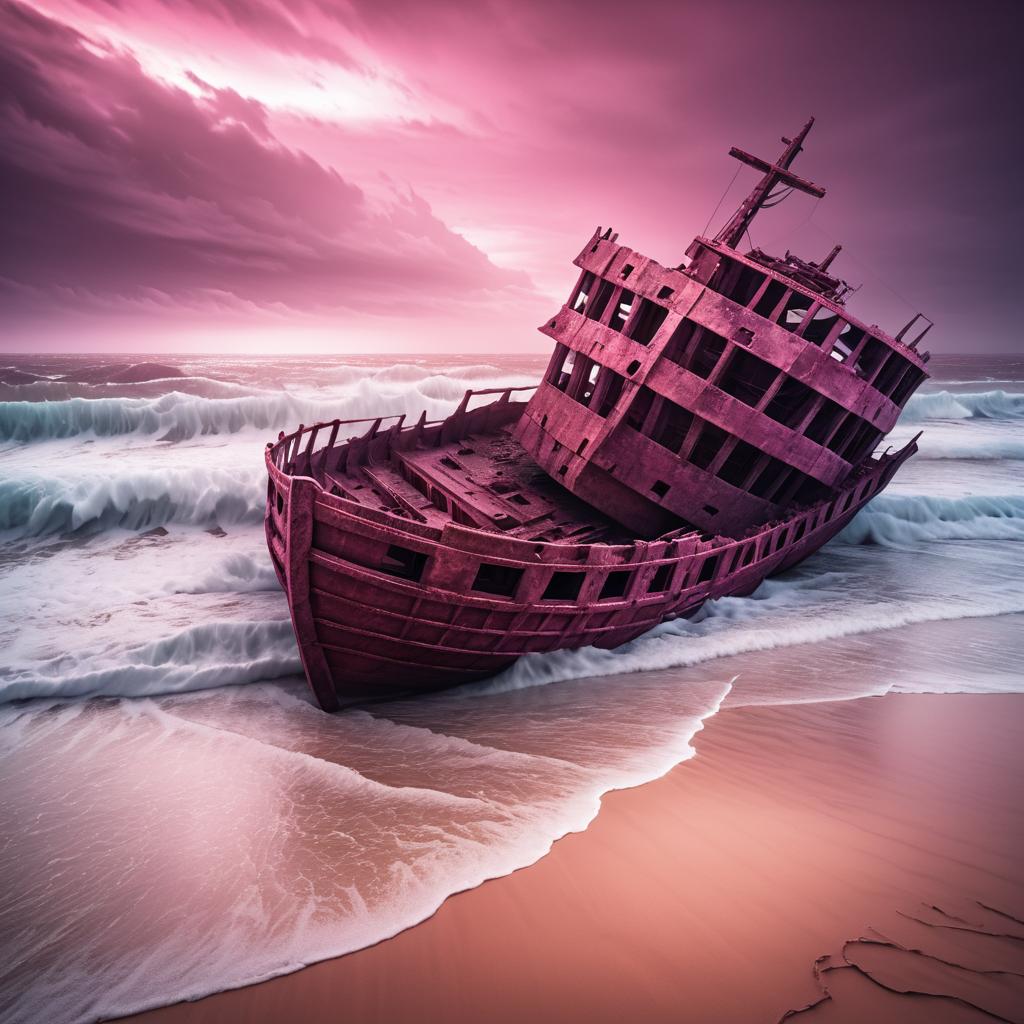 Stormy Beach with Shipwreck Ambience