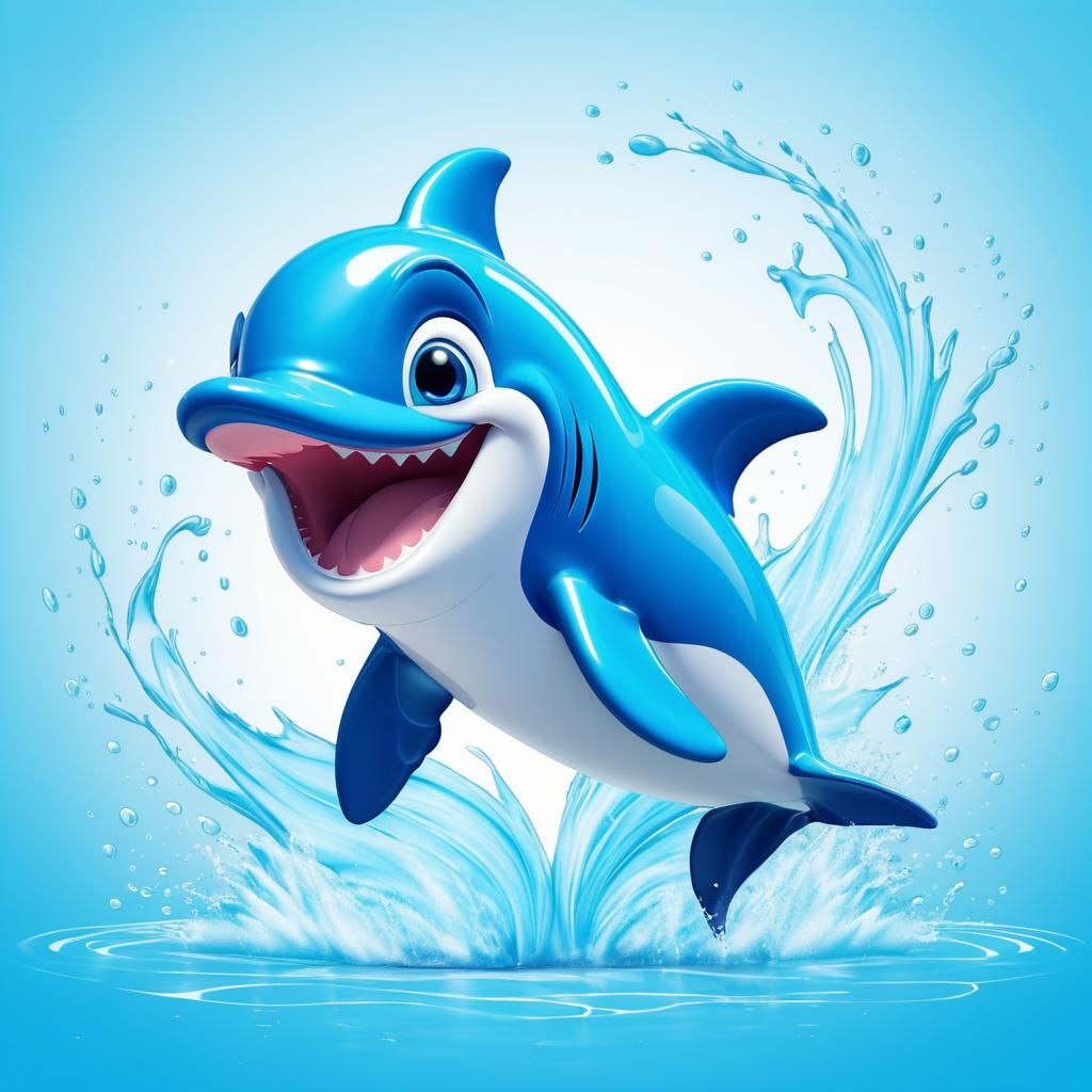 Joyful Cartoon Dolphin Splashing Water