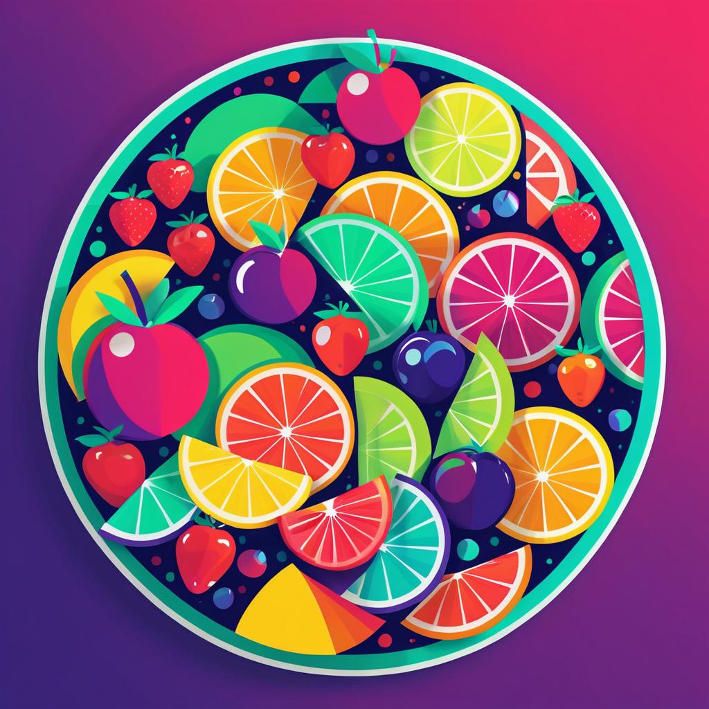 Vibrant Geometric Fruit Salad Sticker Design