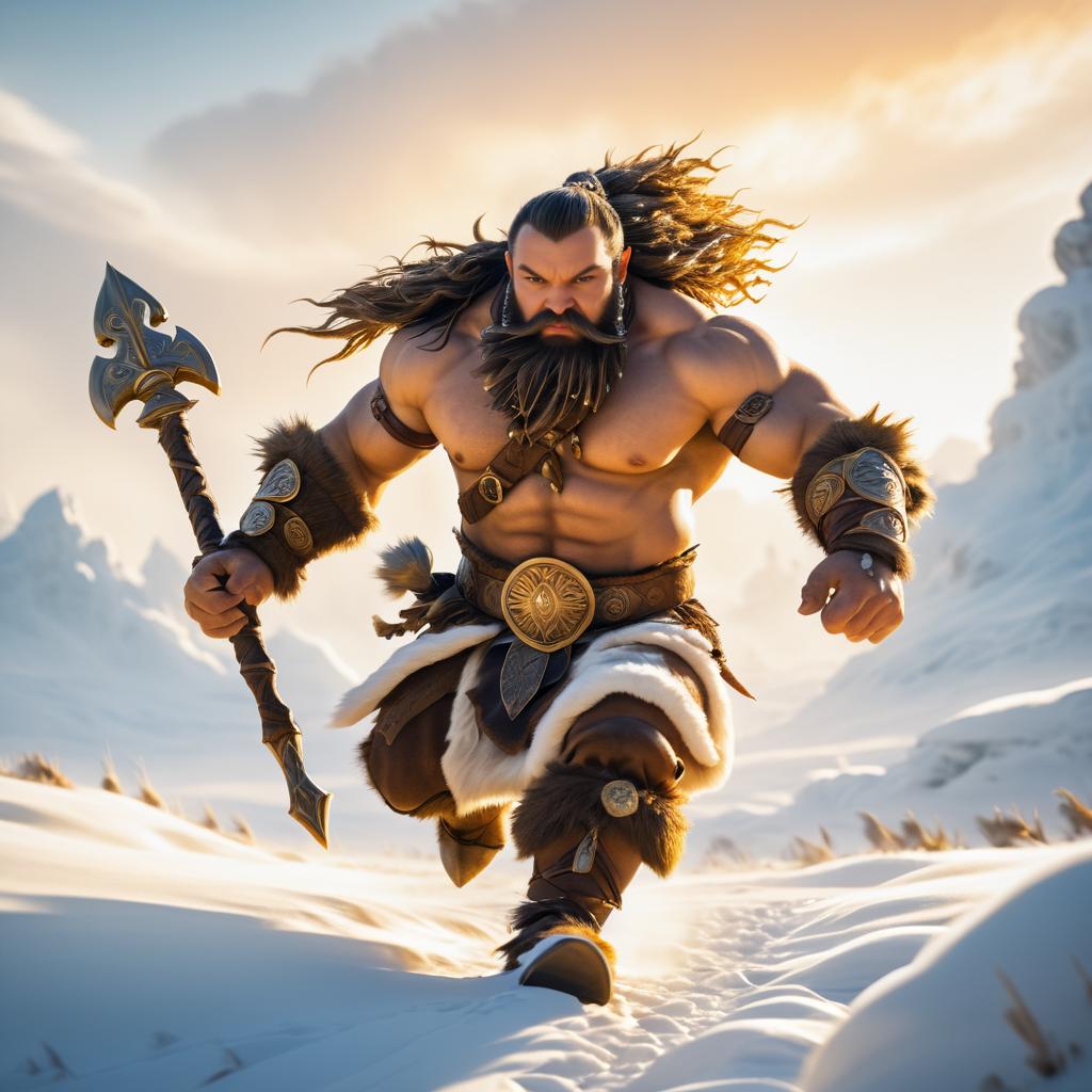 Dynamic Dwarf Barbarian in Snowy Landscape