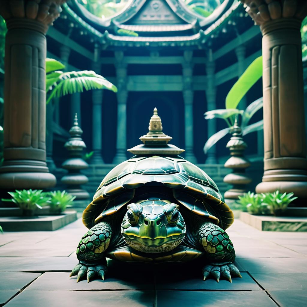 Meditating Turtle in a Cosmic Temple