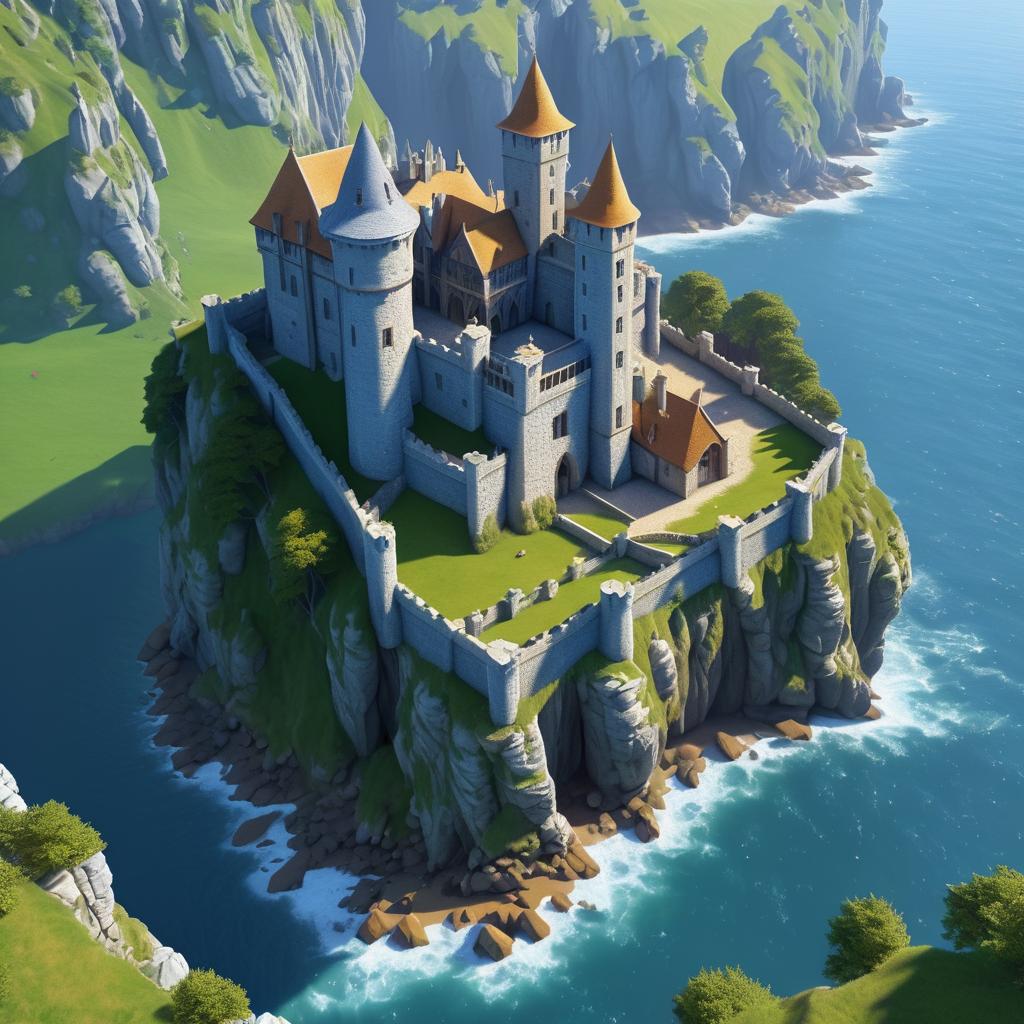 Isometric Medieval Castle on a Cliff