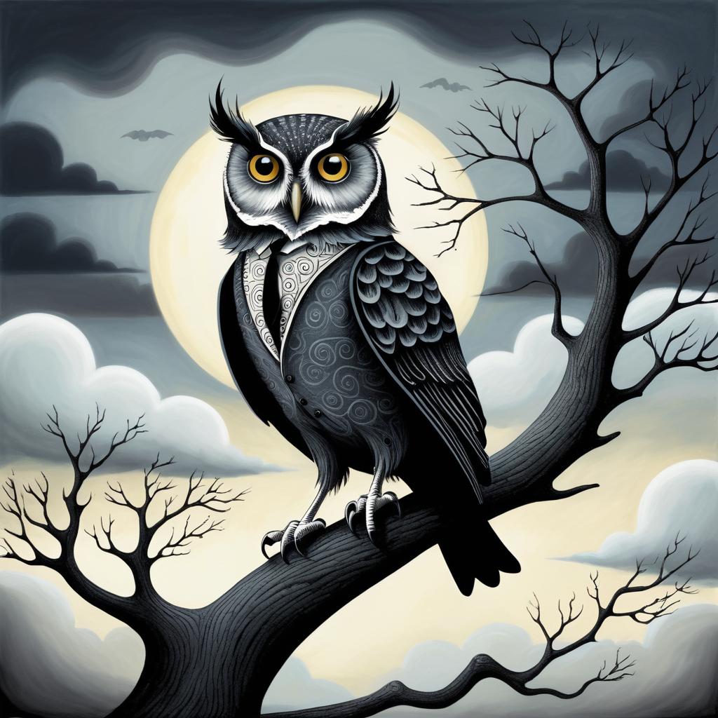 Whimsical Owl in Burtonesque Style