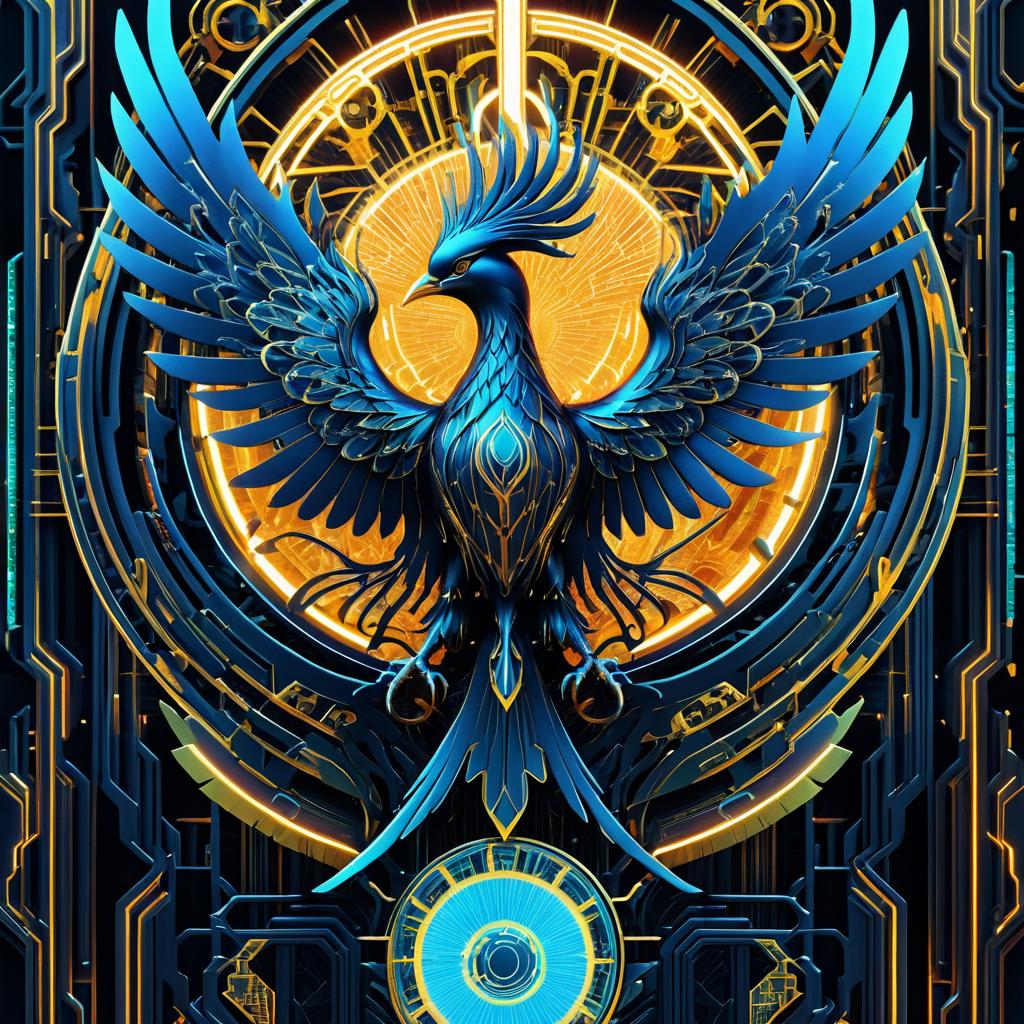 Cyberpunk Phoenix Tarot Card Design