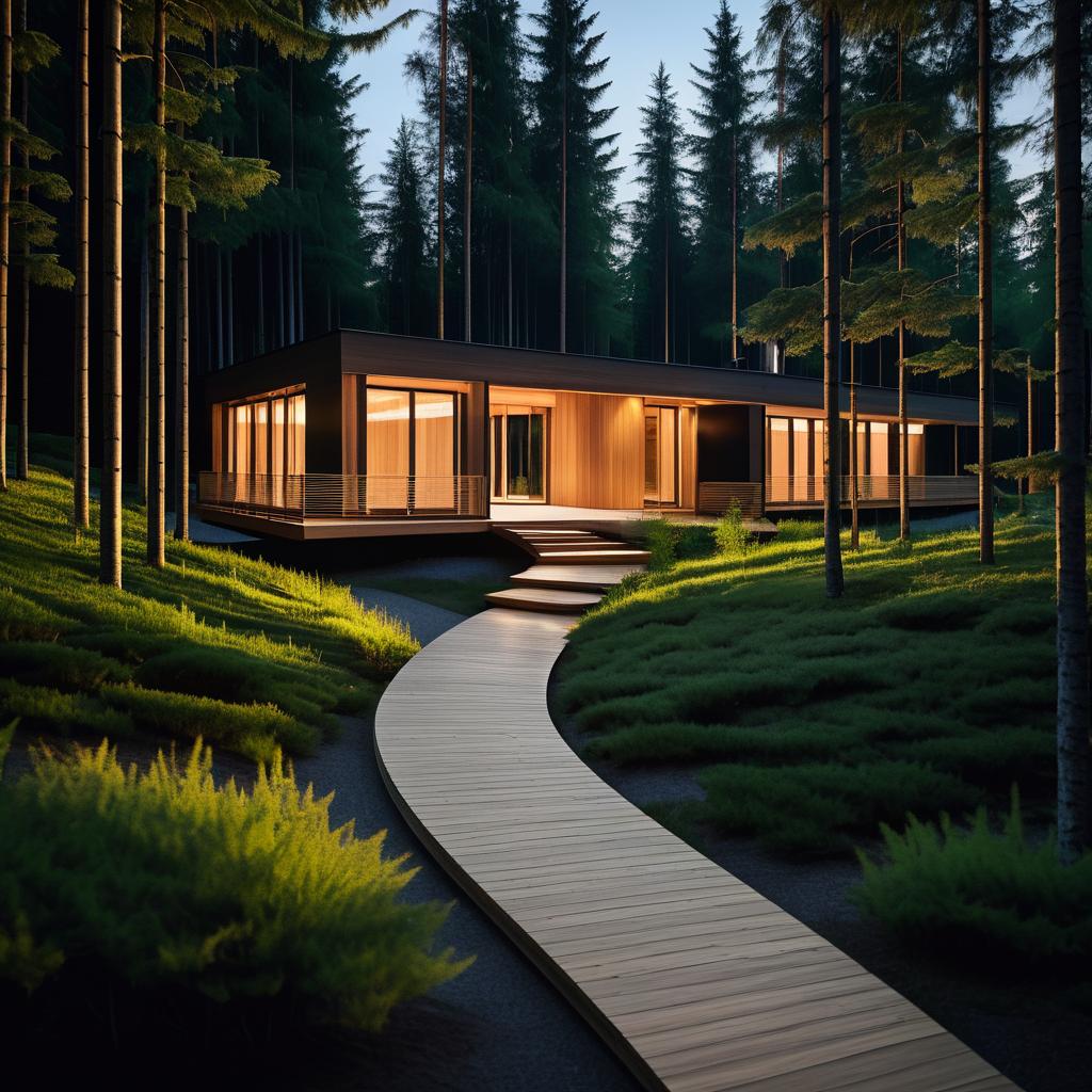 Wooden Path Leading to Modern House