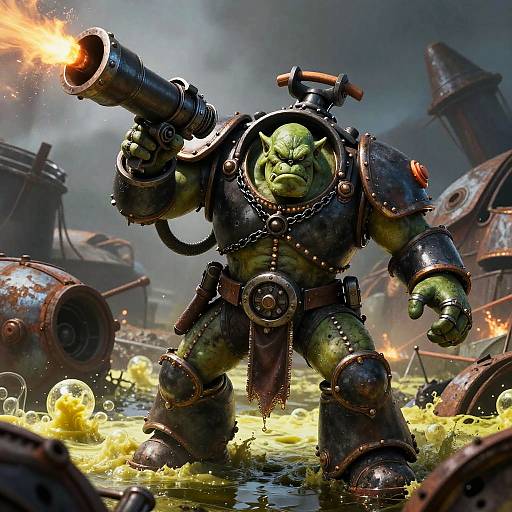 Ork Warlord Charging Through Toxic Swamp