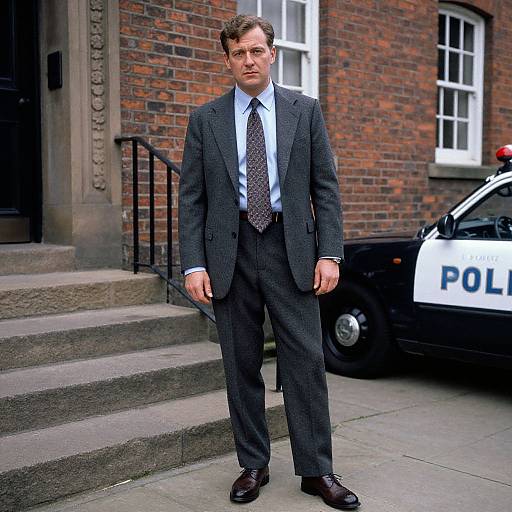 Man in Vintage Suit by Historic Building