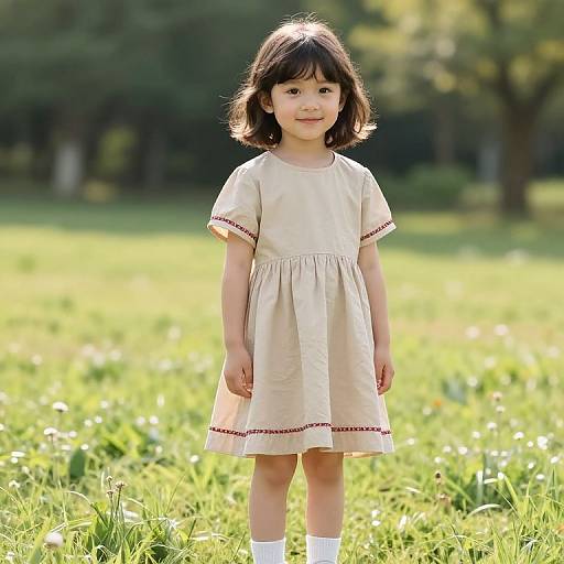 Young Girl in Sunny Meadow Dress