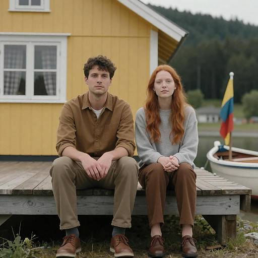 Couple on Dock with Scenic Background