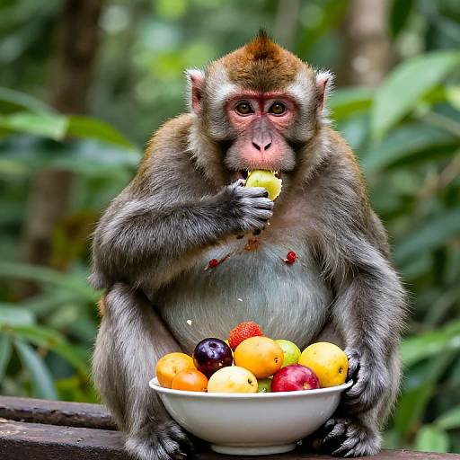 Fat Monkey Eating Mixed Fruits