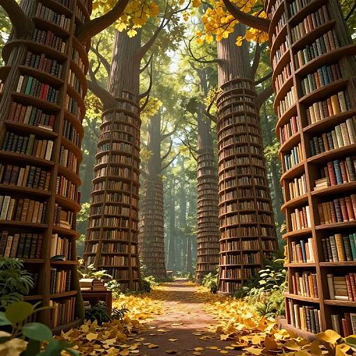 Enchanted 3D Forest Library Scene