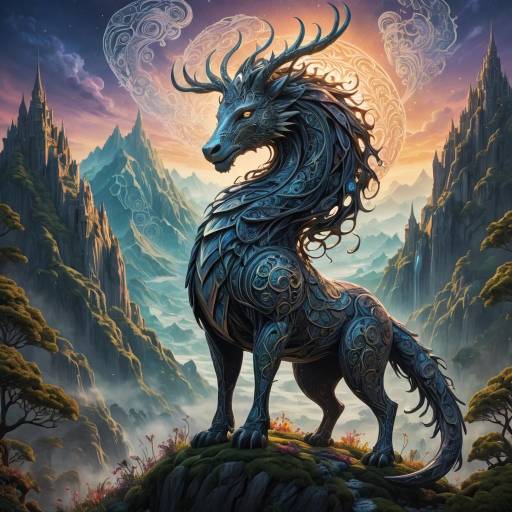 Intricate Mythical Creature in Mystical Scene Intricate Mythical Creature in Mystical Scene