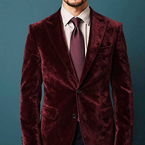 Confident Man in Burgundy Velvet Suit