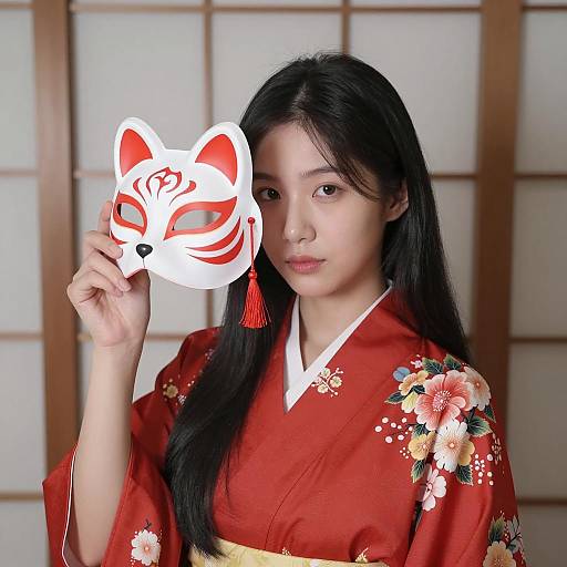 Elegant Asian Woman in Floral Kimono