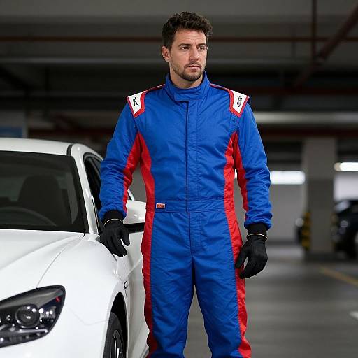 Confident Racer in Parking Garage