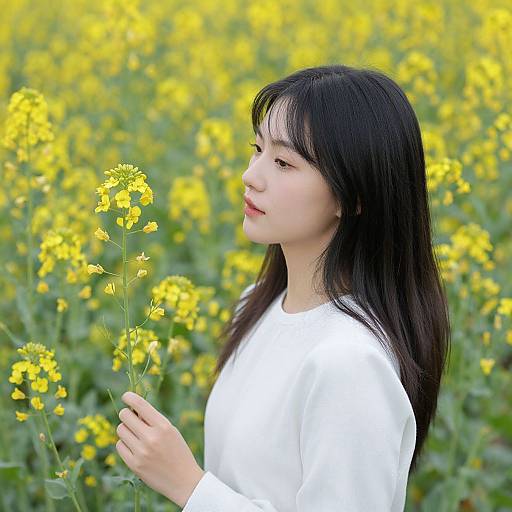 Young Woman Amid Yellow Flowers